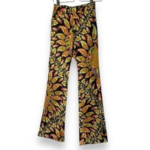 Zara Pants Groovy 70s Flare Floral Psychedelic Print‎ Black Green Womens Size XS